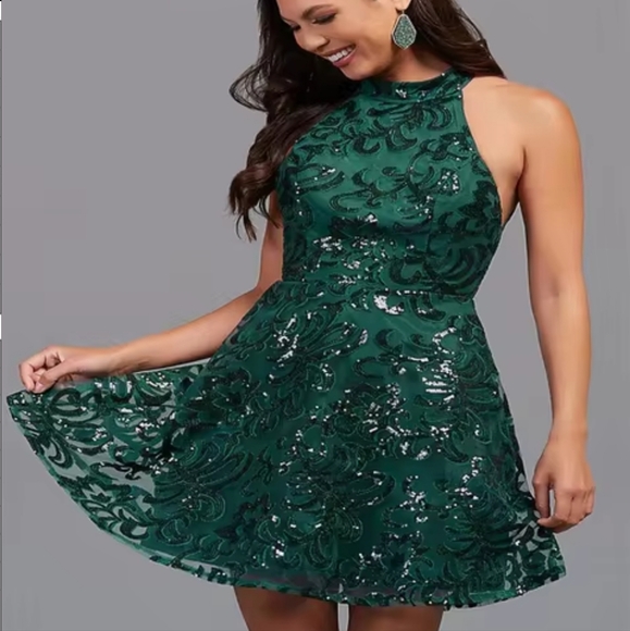 PromGirl Green Sequin Halter A-Line Mini Dress Size Medium NWT - Picture 16 of 16